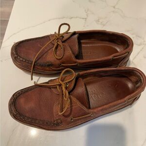 Orvis Vibram Men's Tan Leather Boat Shoes Size 10